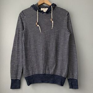 LOGG H&M Size Medium Blue White Striped Hooded Sweater Coastal Nautical Preppy